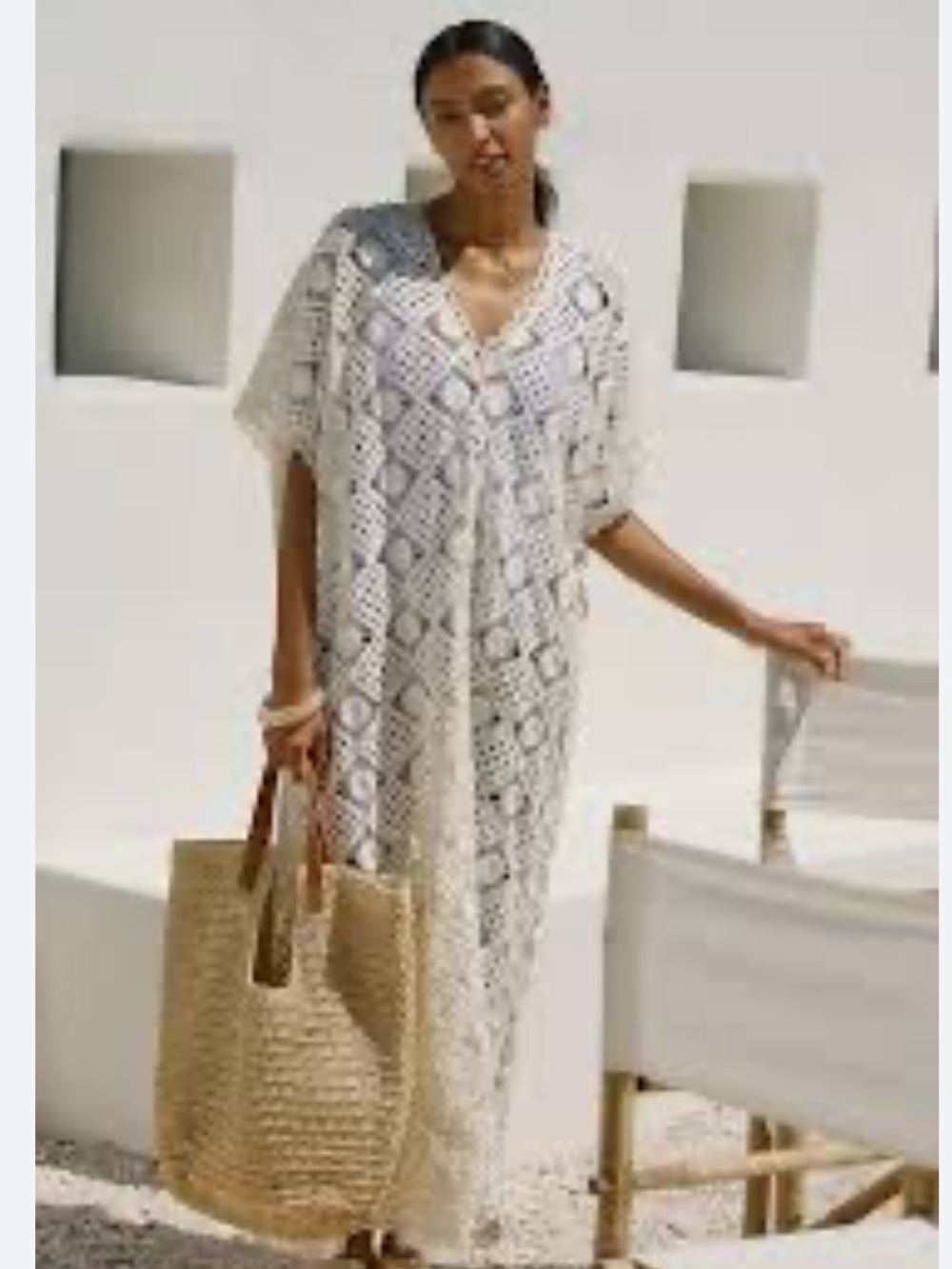 Anthropologie Cream Crochet Swim Cover-Up